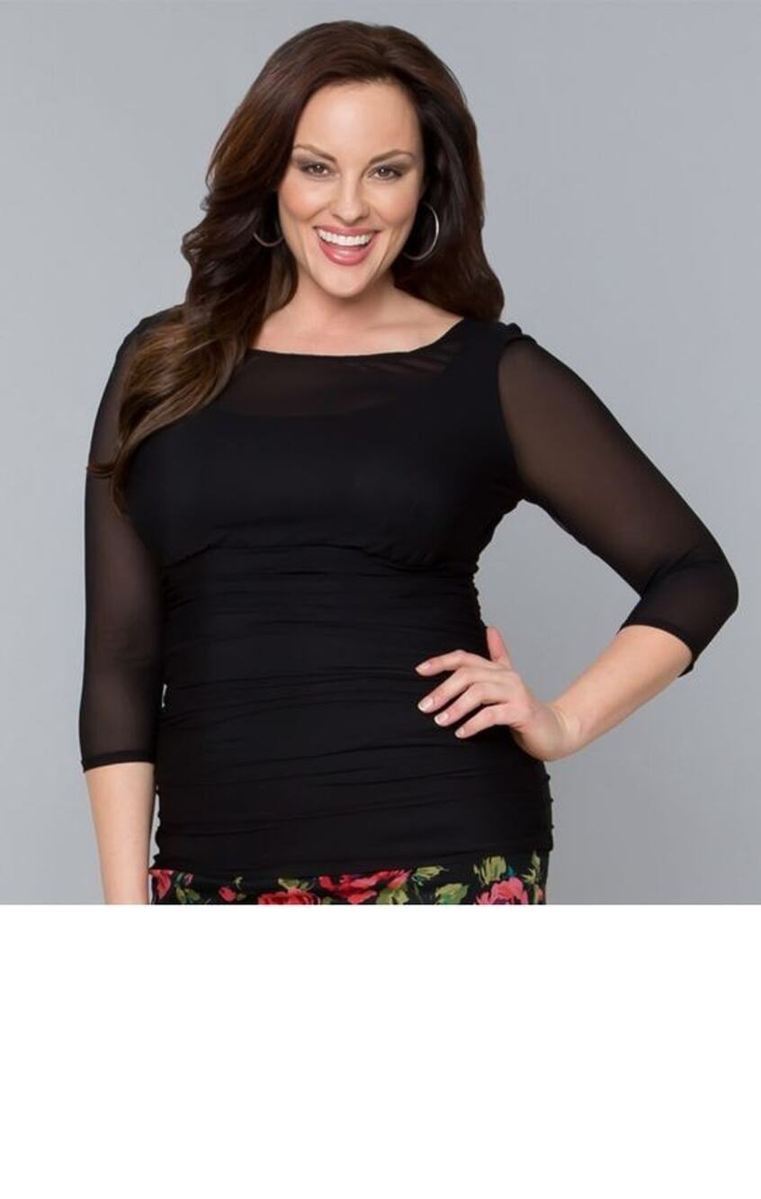 Kiyonna Top Black Marie Mesh Style 3X Feminine Dark Romantic Party Plus Size